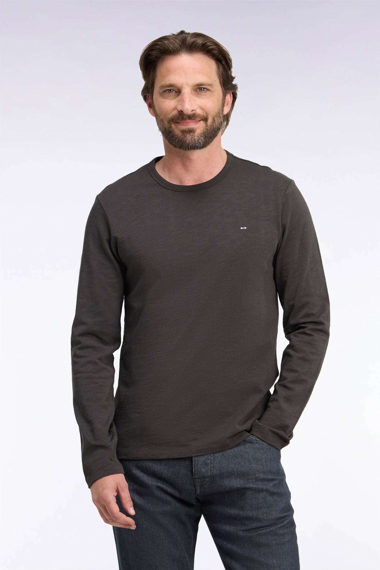 T-shirt manches longues en coton marron coupe ajustée