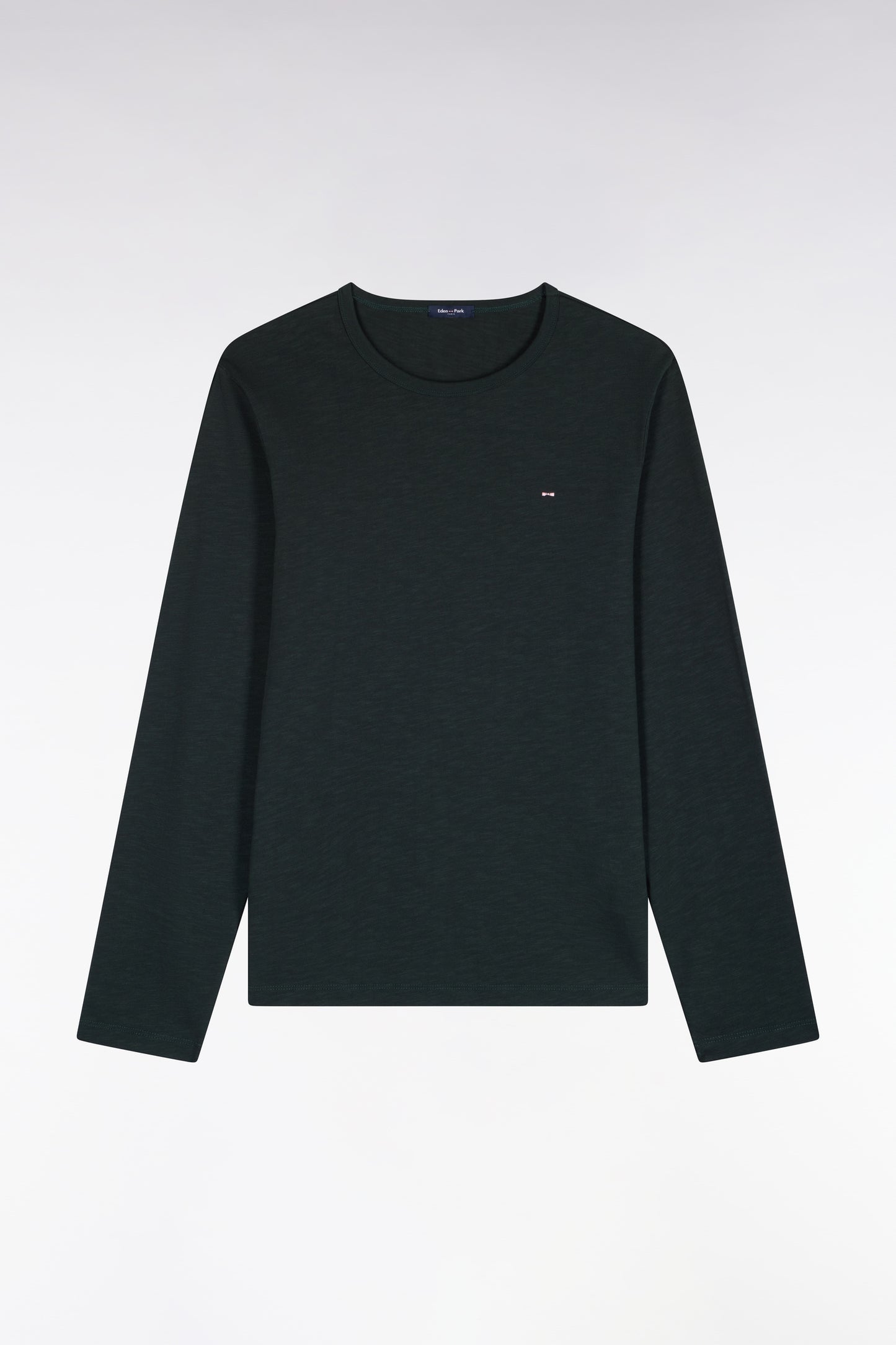 T-shirt manches longues en coton vert foncé coupe ajustée