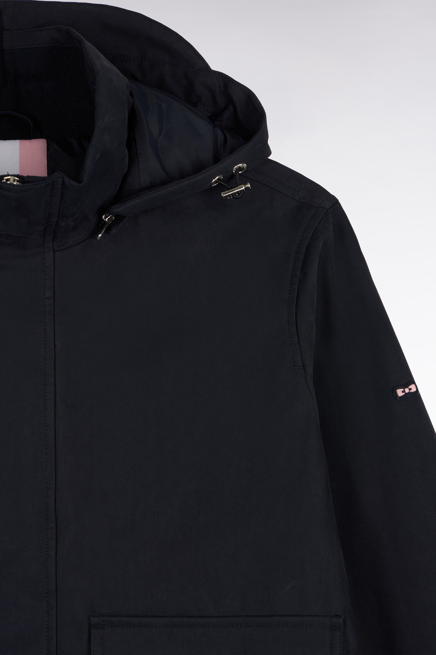 Blouson bimatière marine à capuche amovible coupe droite