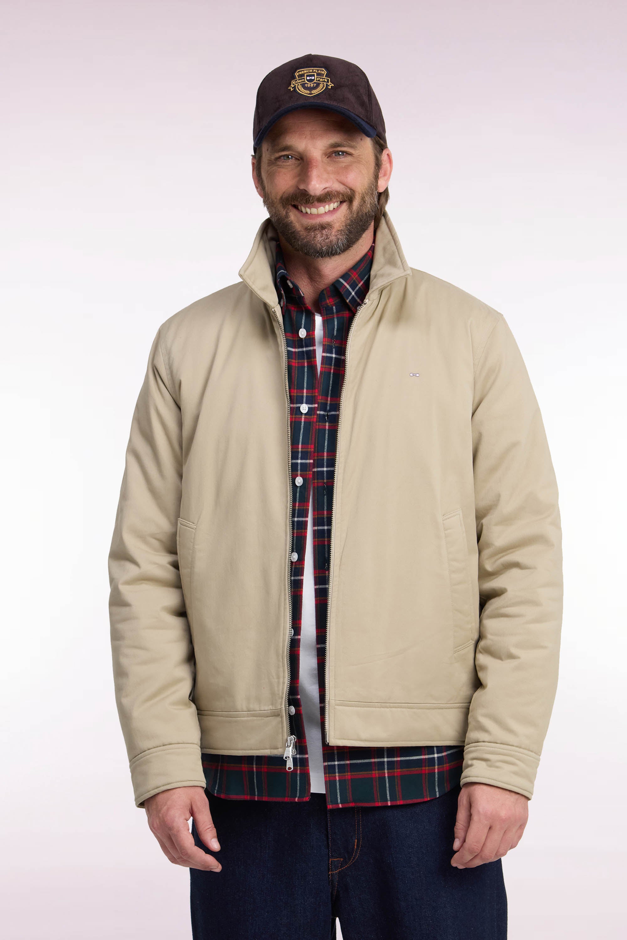 Blouson en coton stretch beige coupe droite