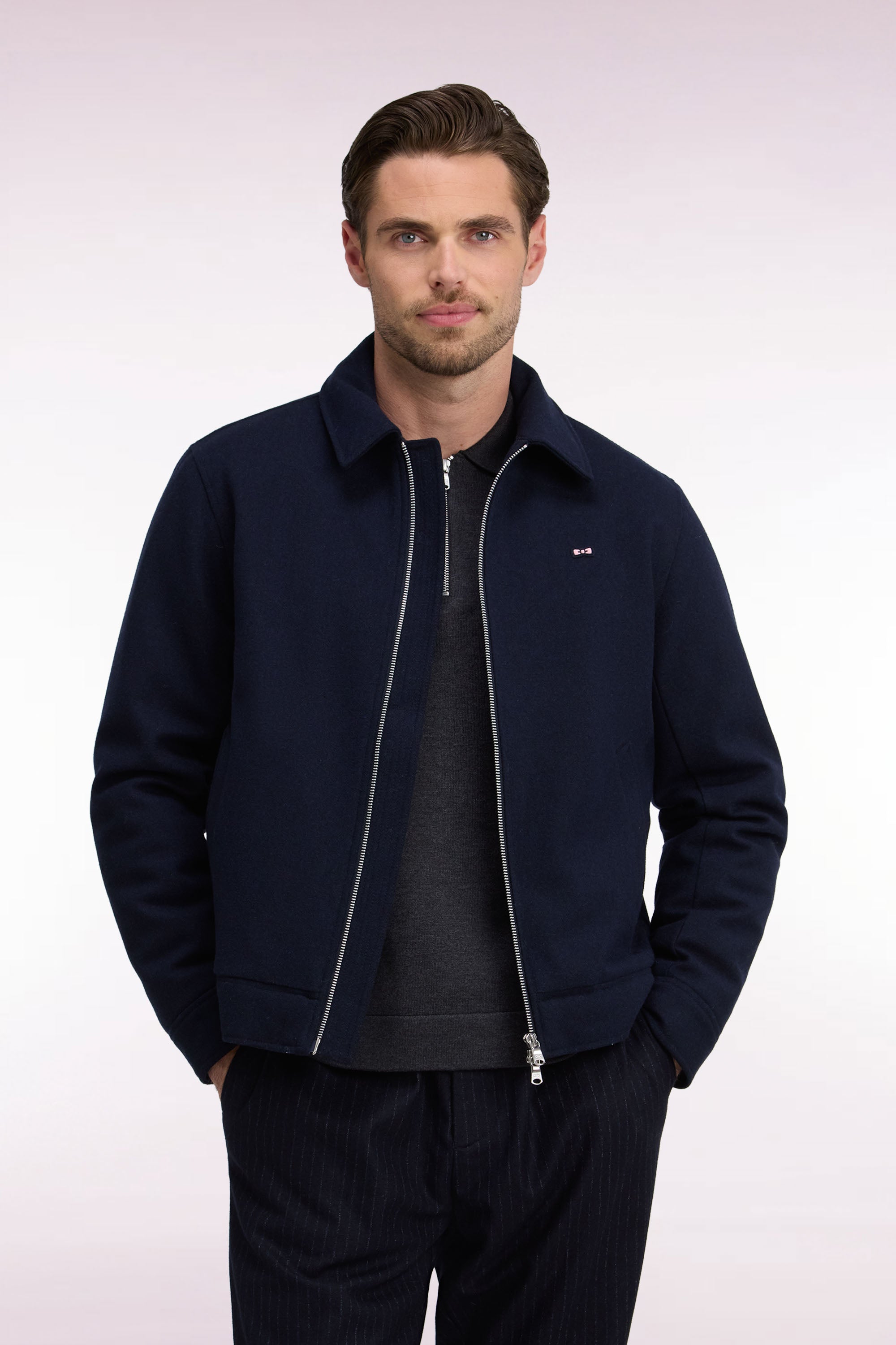 Blouson en flanelle ouatinée marine coupe droite