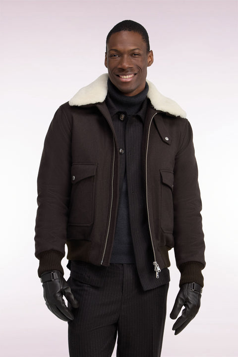 Blouson en maille marron à col shearling - Image 3