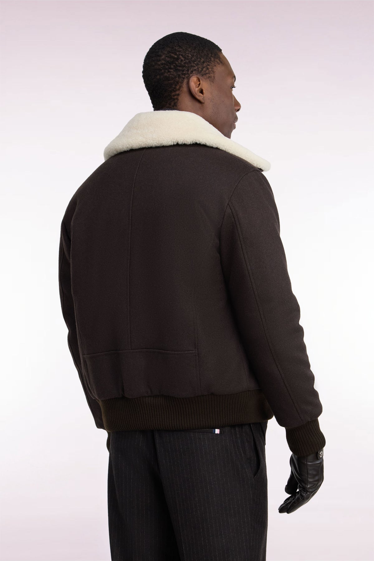 Brown knit jacket with shearling collar