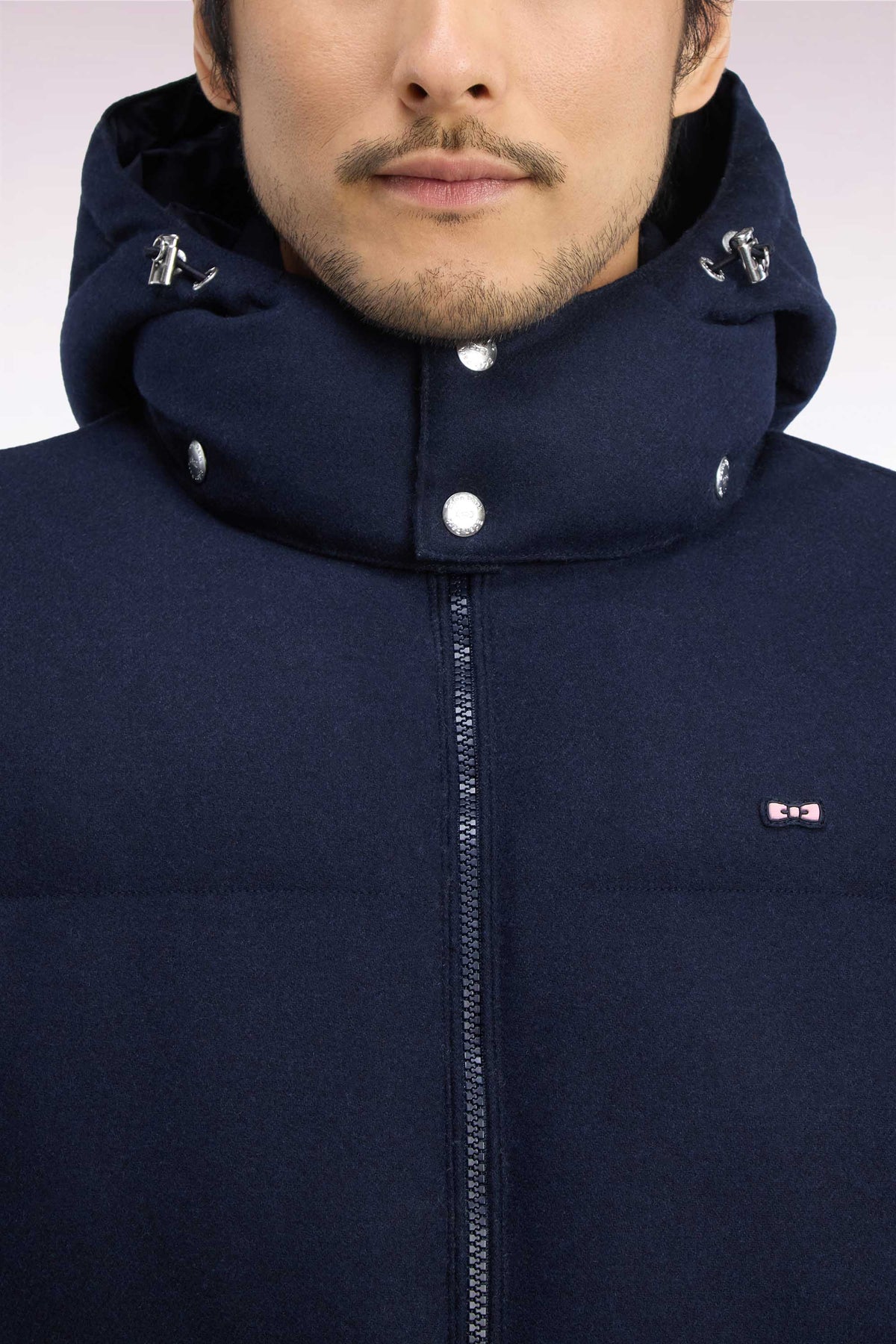 Doudoune en flanelle marine à capuche amovible