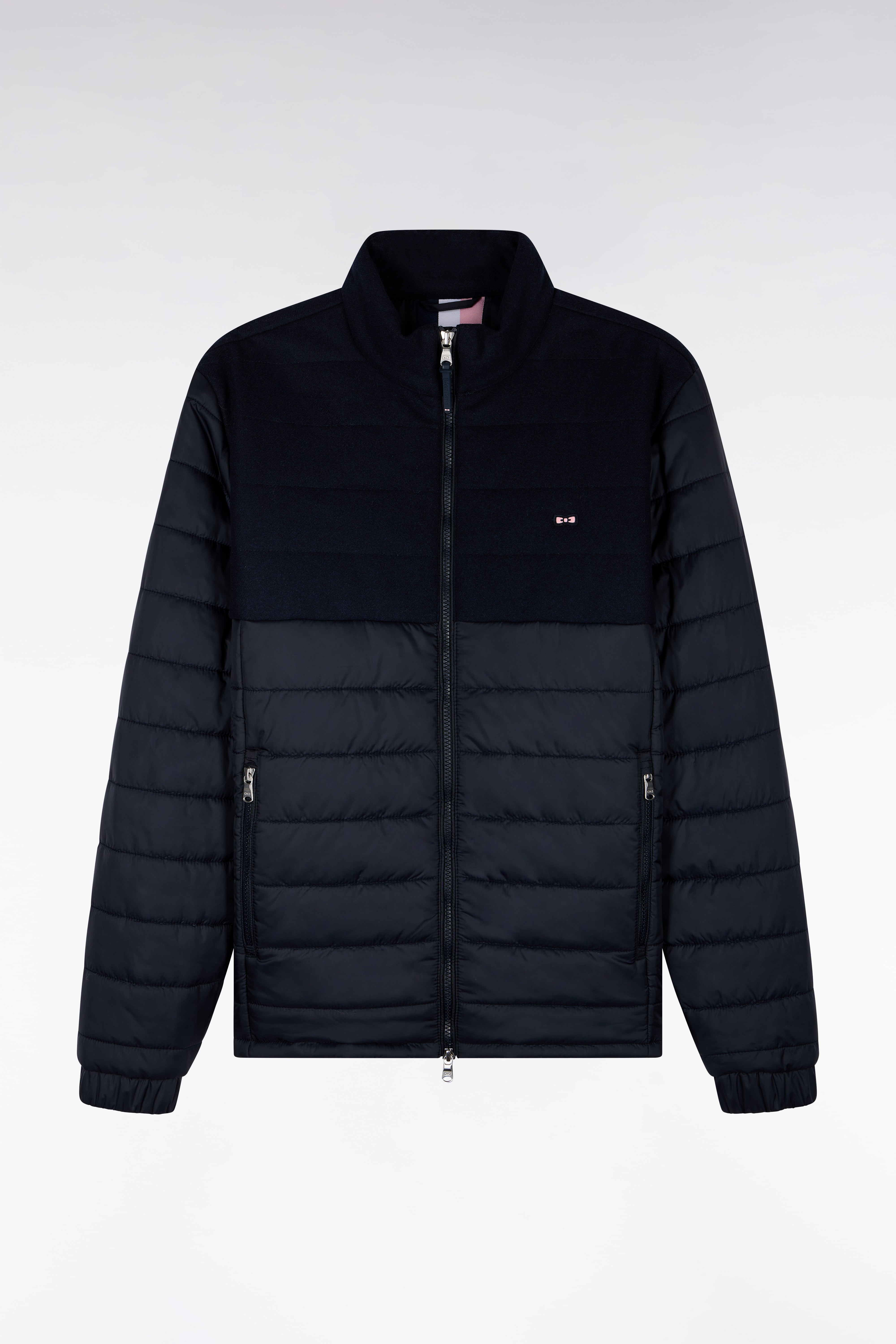 Doudoune bimatière en nylon et flanelle marine