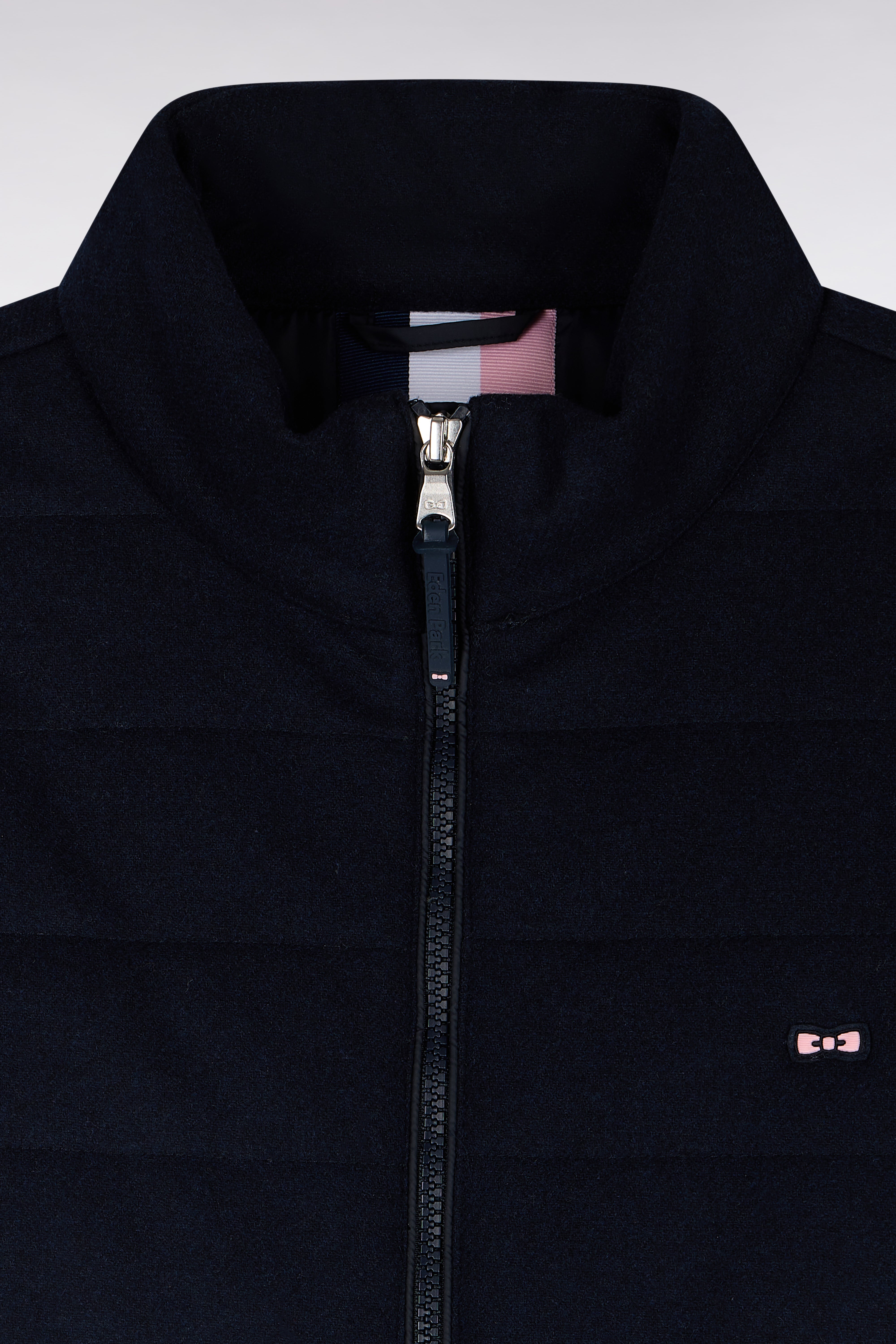 Doudoune bimatière en nylon et flanelle marine