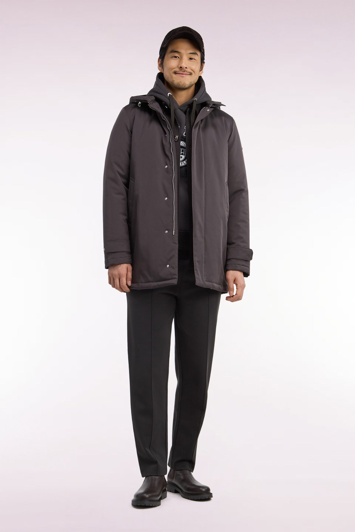 Brown nylon raincoat with removable hood