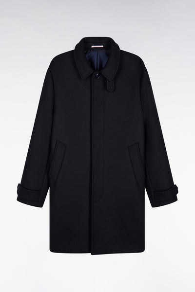 Manteau long en lainage marine coupe droite