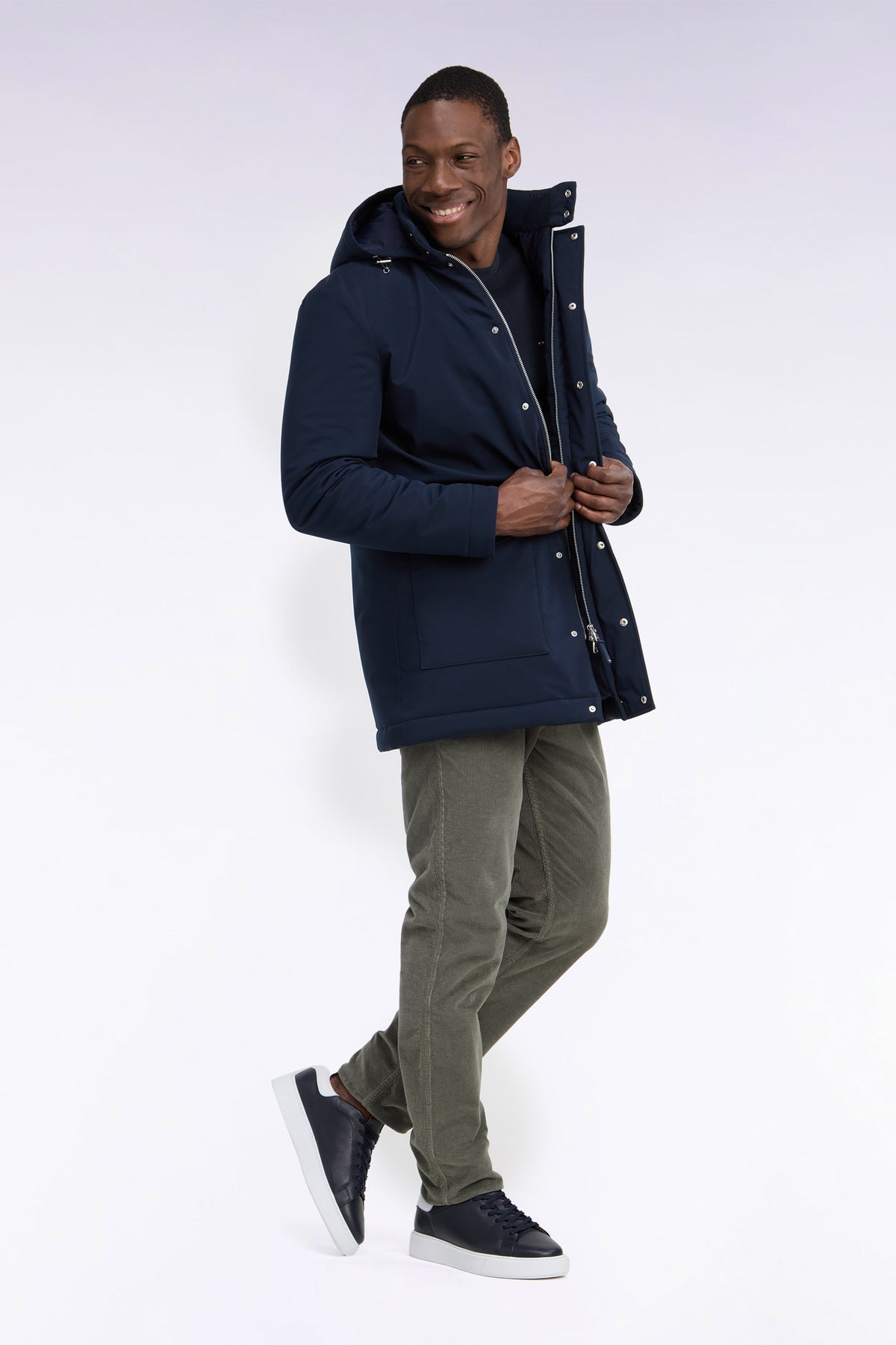 Parka en nylon brossé marine