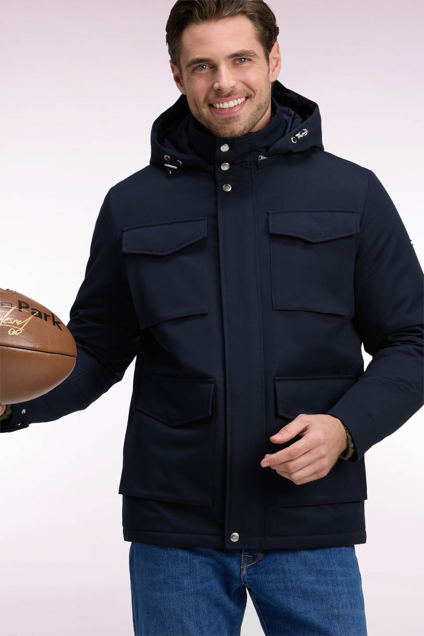 Parka façon saharienne en nylon marine