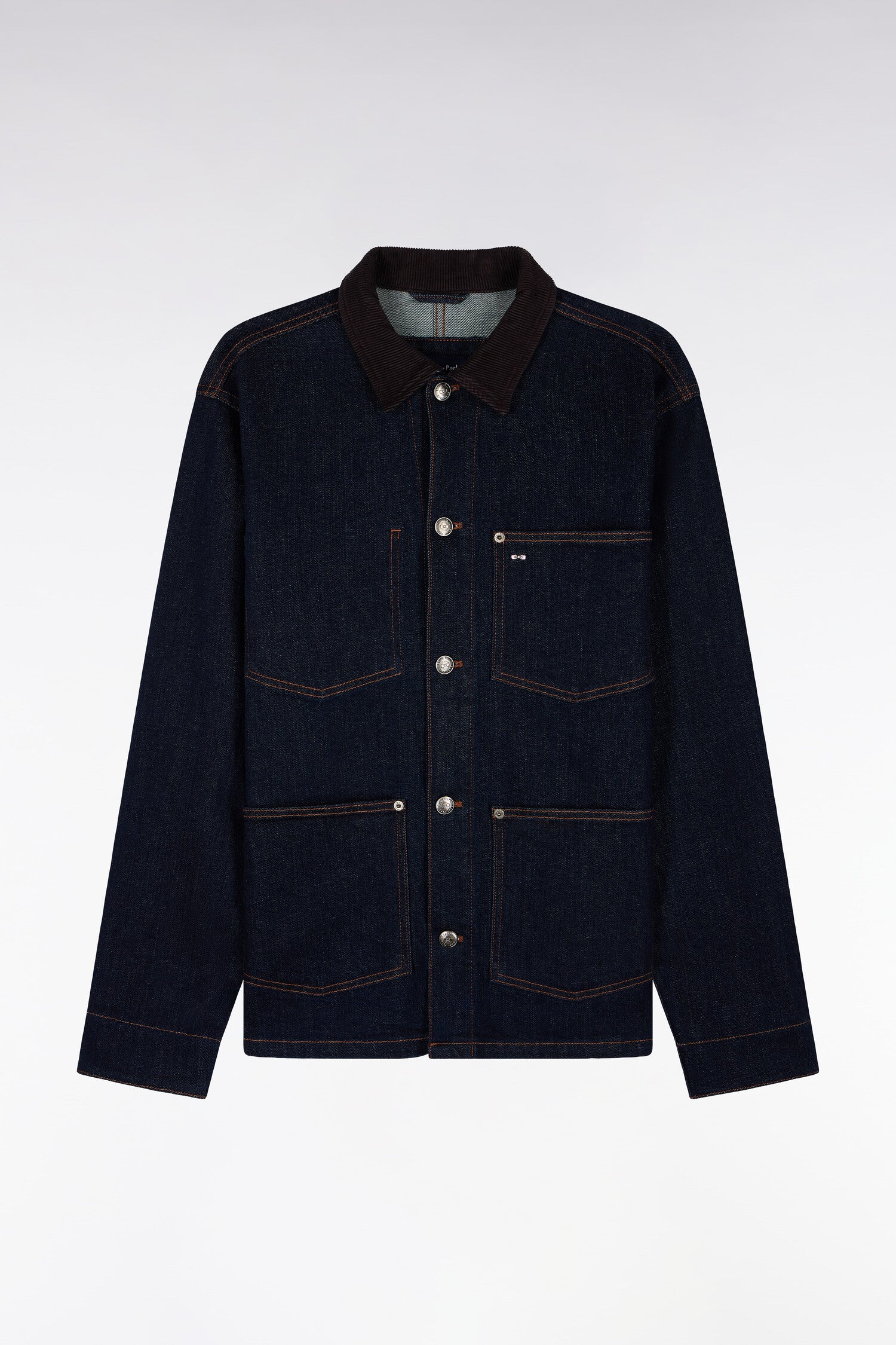 Surchemise en denim brut col en velours côtelé
