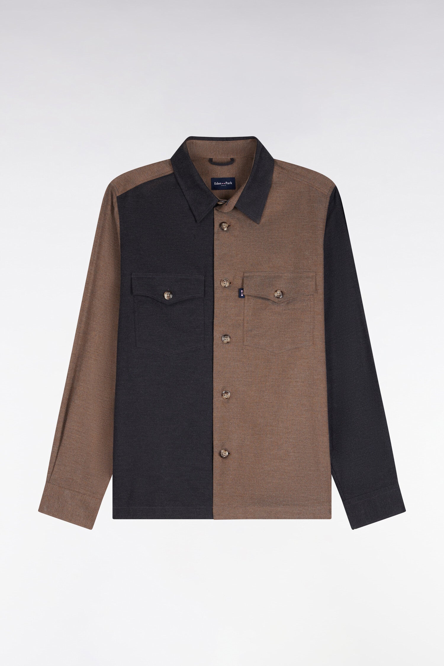 Surchemise in cotton two-tone camel and khaki straight fit