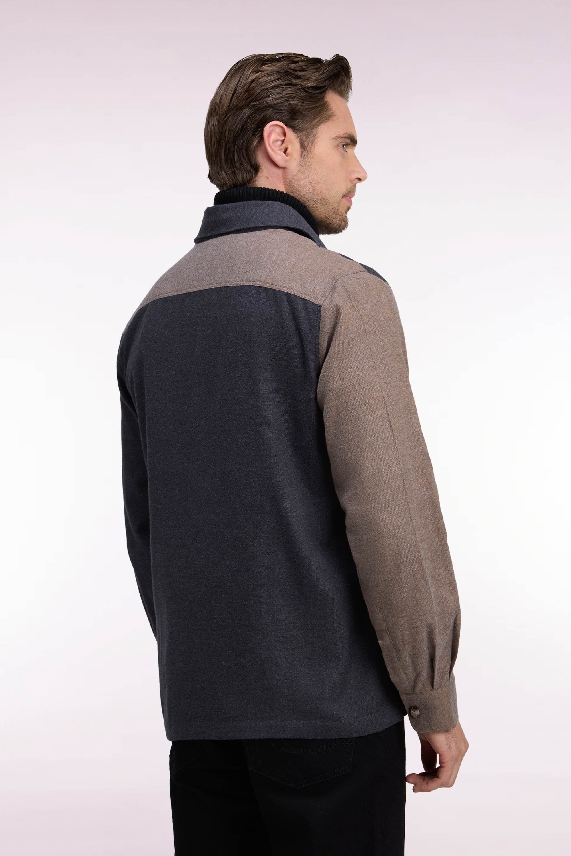Surchemise in cotton two-tone camel and khaki straight fit