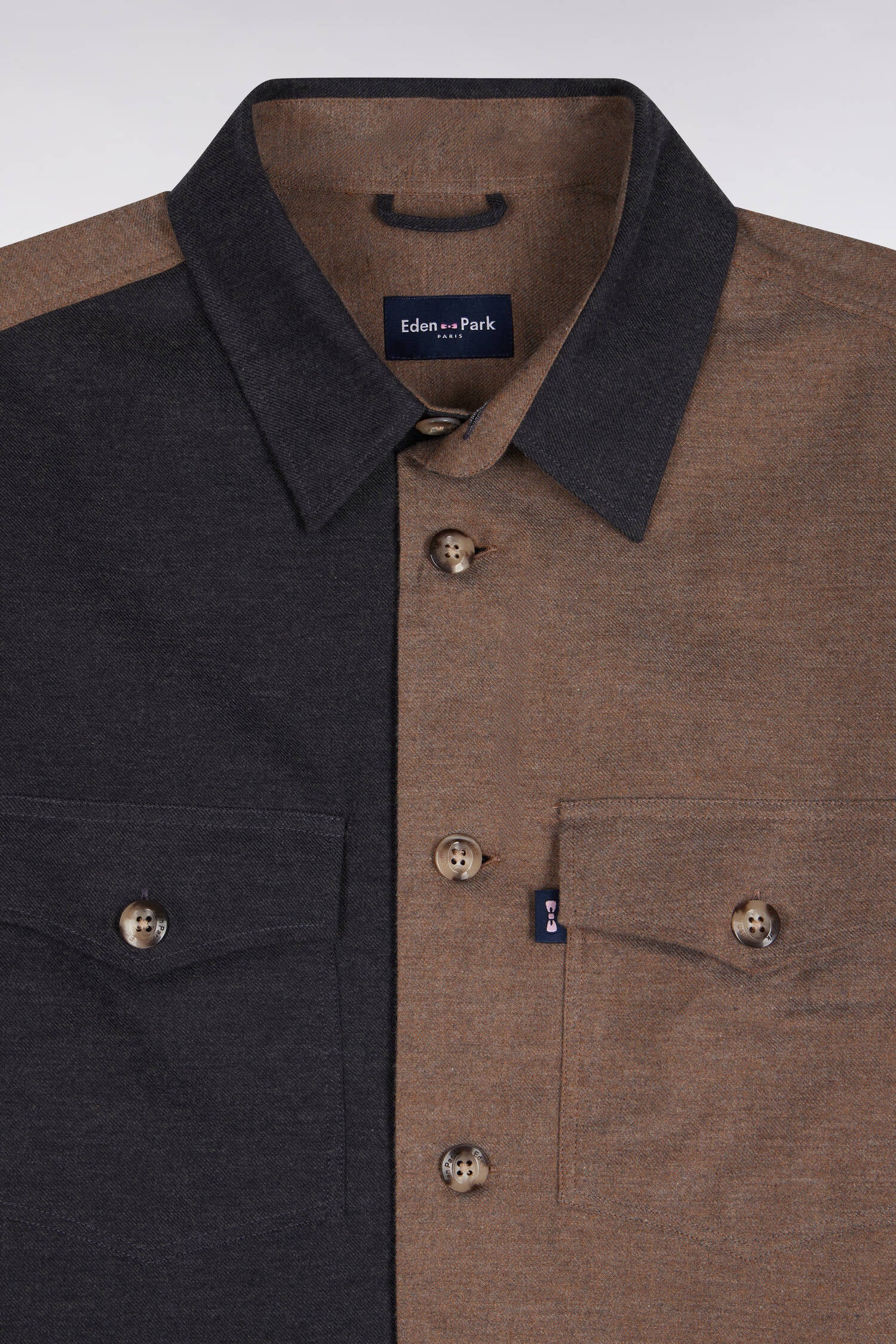 Surchemise in cotton two-tone camel and khaki straight fit