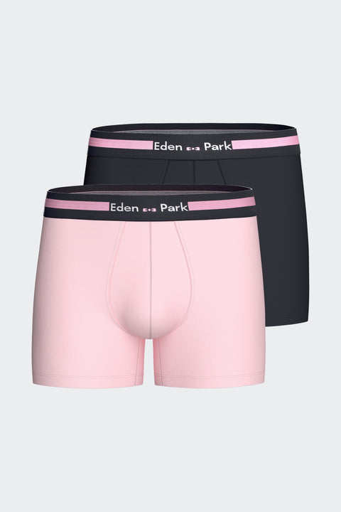 Lot de 2 boxers en jersey de coton stretch marine et rose - Image 1