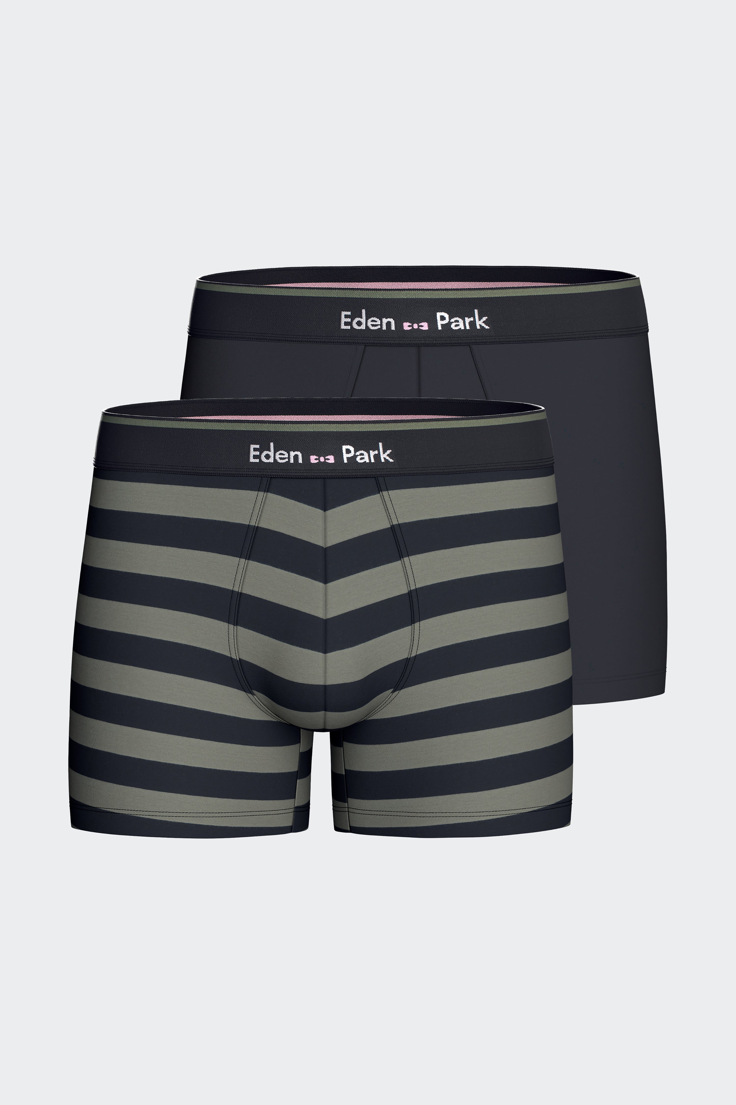 Lot de 2 boxers en jersey de coton stretch unis et rayés marine et kaki