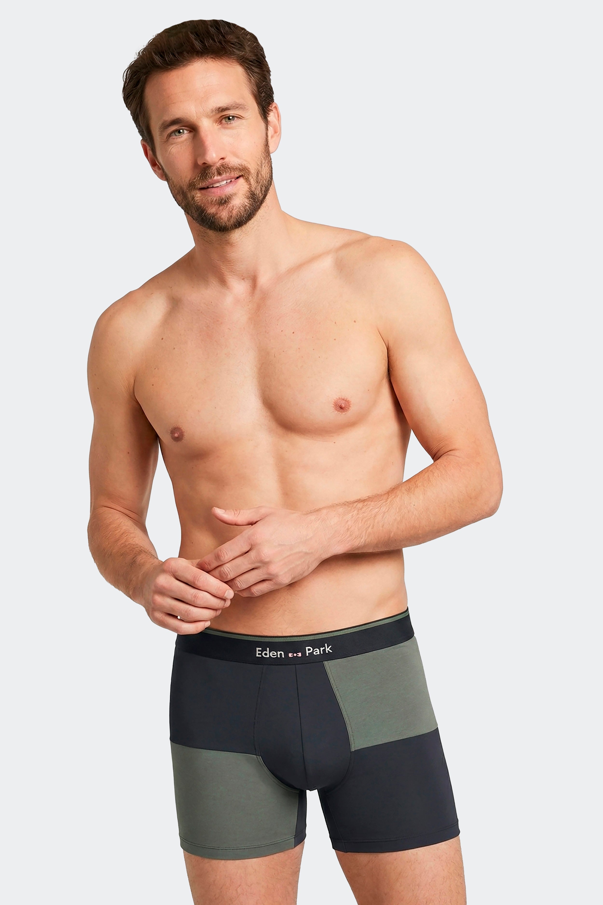 Lot de 2 boxers en jersey de coton stretch unis et damiers marine et kaki