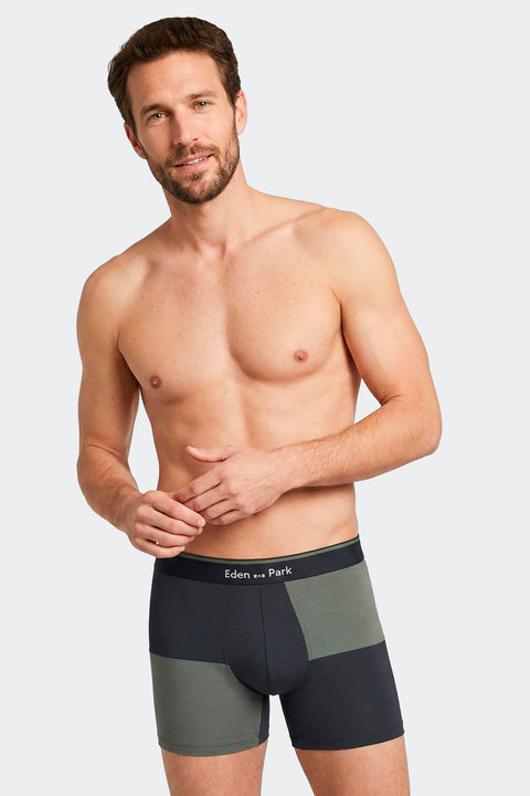 Lot de 2 boxers en jersey de coton stretch unis et damiers marine et kaki - Image 2