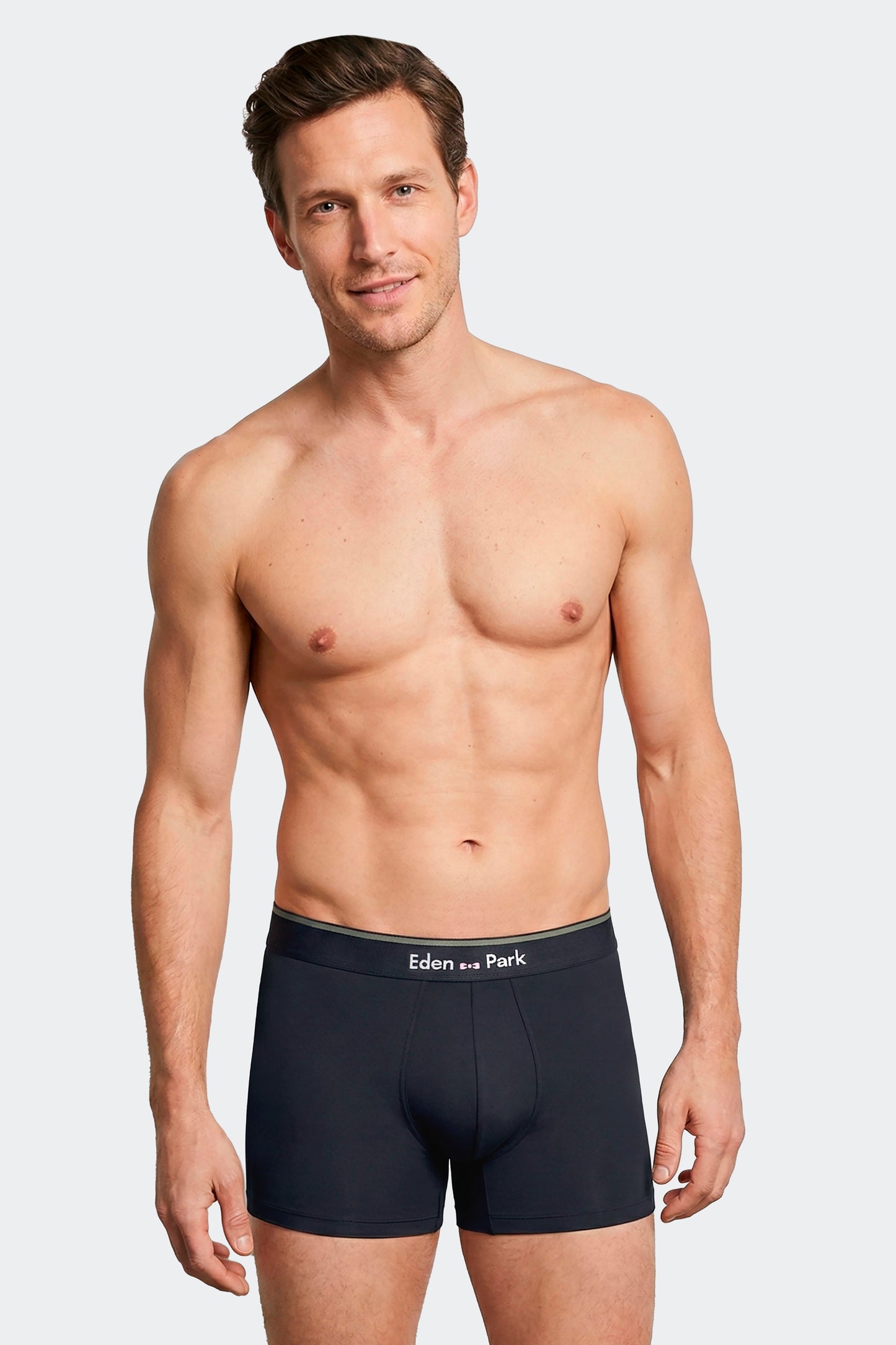 Lot de 2 boxers en jersey de coton stretch unis et damiers marine et kaki