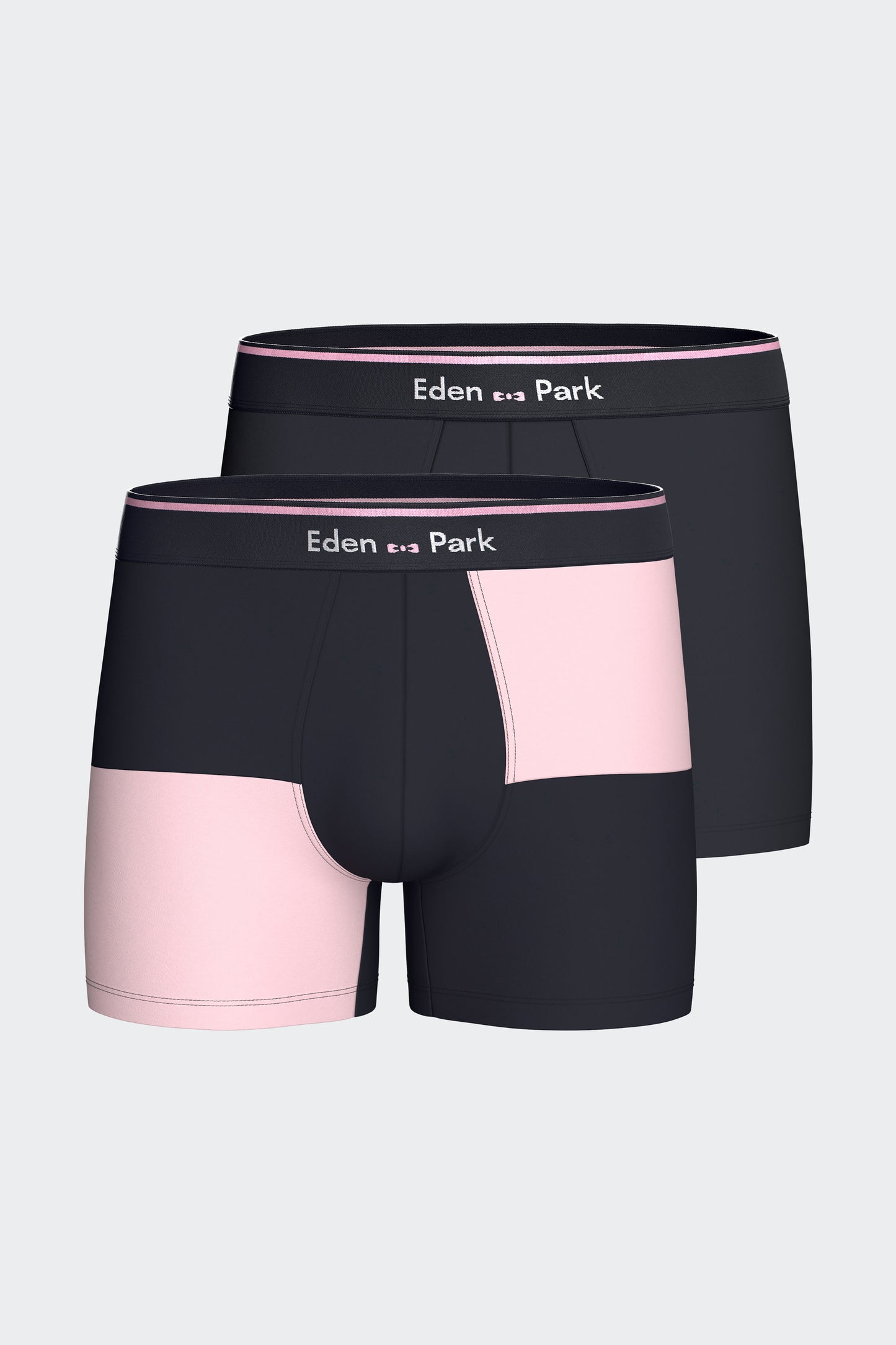 Lot de 2 boxers en jersey de coton stretch unis et damiers marine et rose