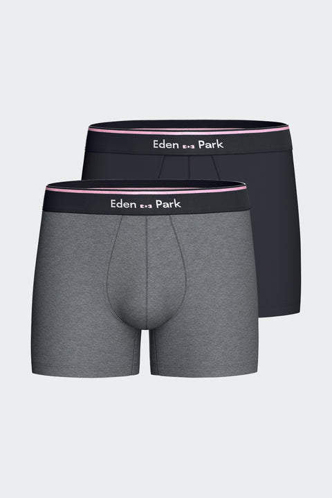 Lot de 2 boxers en jersey de coton stretch unis marine et gris - Image 1