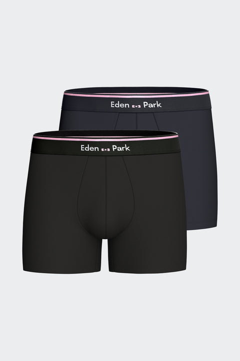 Lot de 2 boxers en jersey de coton stretch unis marine et noir - Image 1
