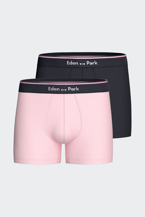 Lot de 2 boxers en jersey de coton stretch unis marine et rose - Image 1