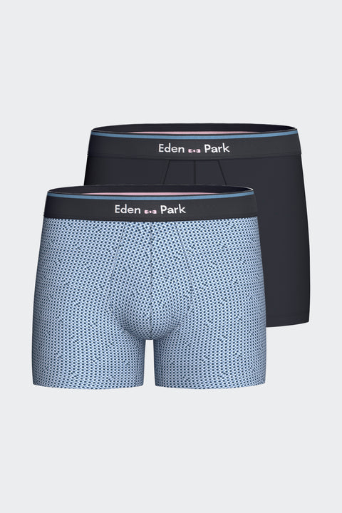 Lot de 2 boxers en jersey de coton stretch unis et imprimés marine et ciel - Image 1