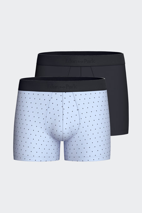 Lot de 2 boxers en jersey de coton stretch unis marine et imprimés pois ciel - Image 1