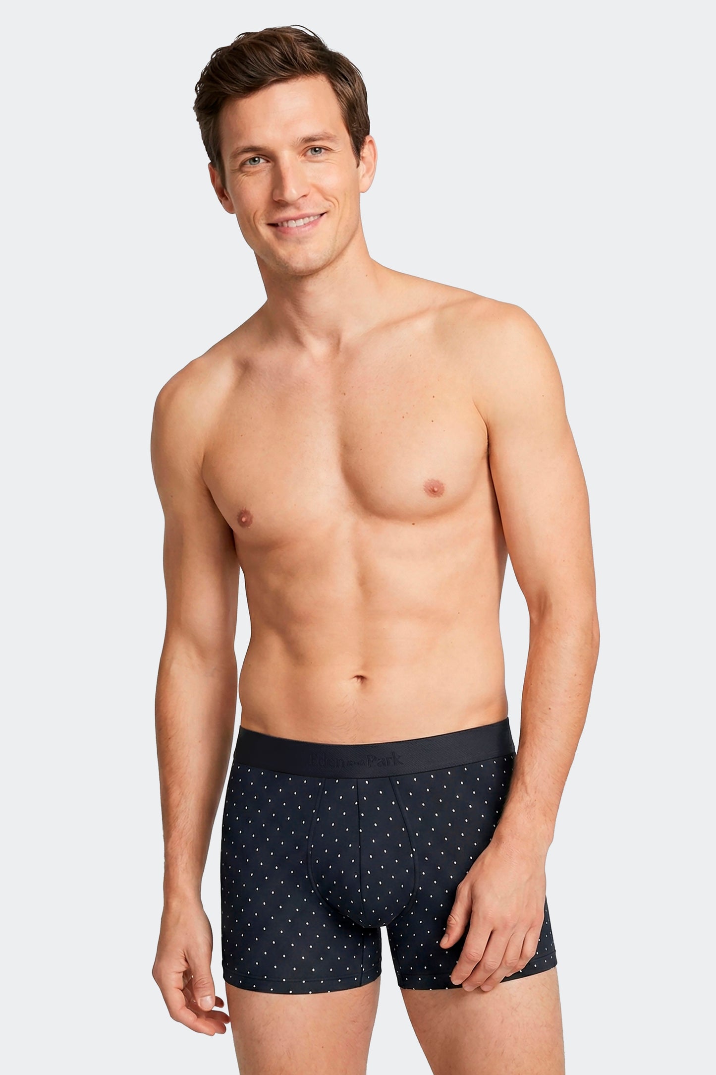 Lot de 2 boxers en jersey de coton stretch unis et imprimés pois marine