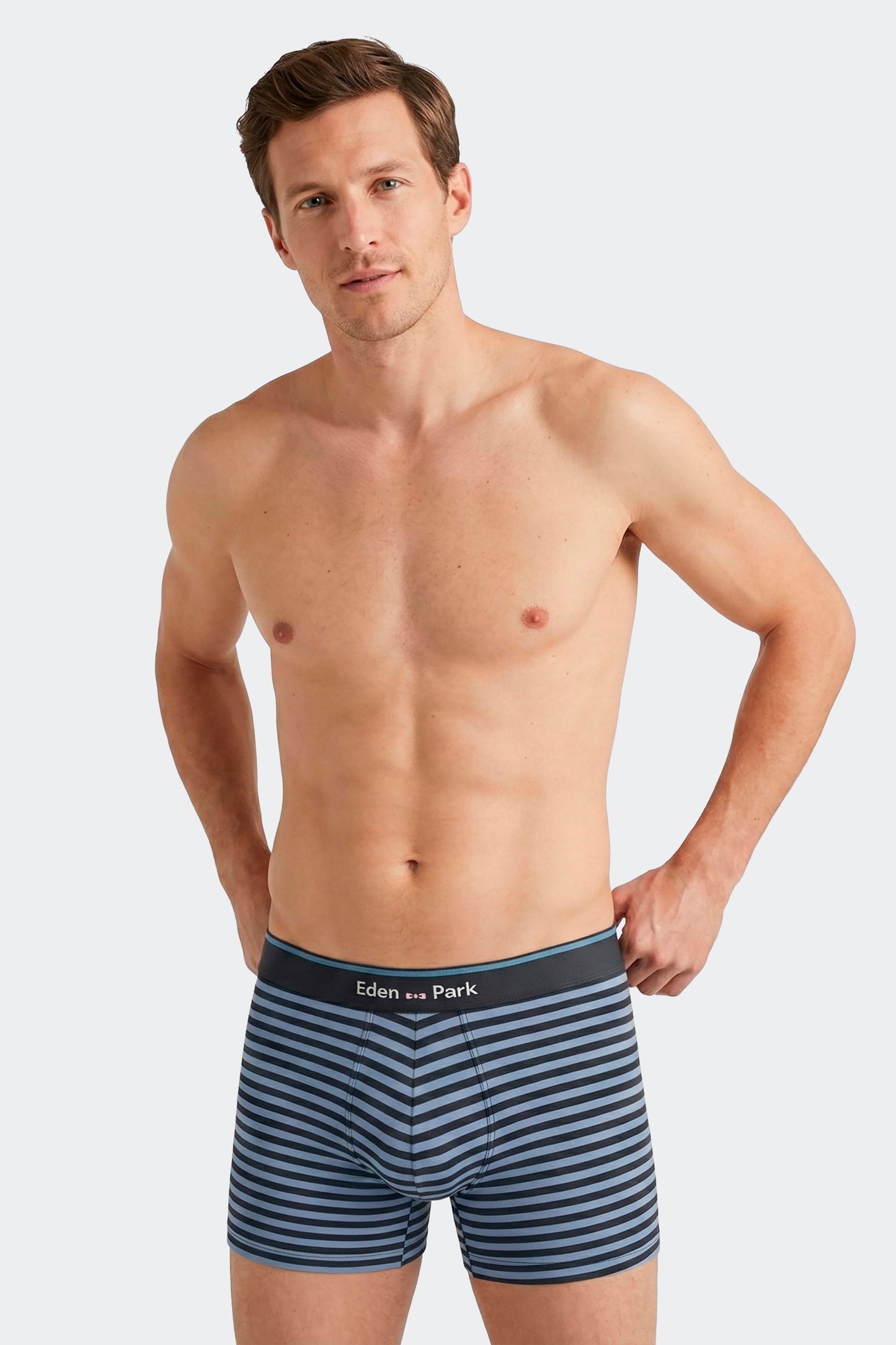 Lot de 2 boxers en jersey de coton stretch unis marine et rayures ciel