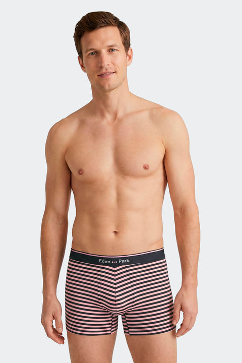 Lot de 2 boxers en jersey de coton stretch unis marine et rayures roses - Image 2