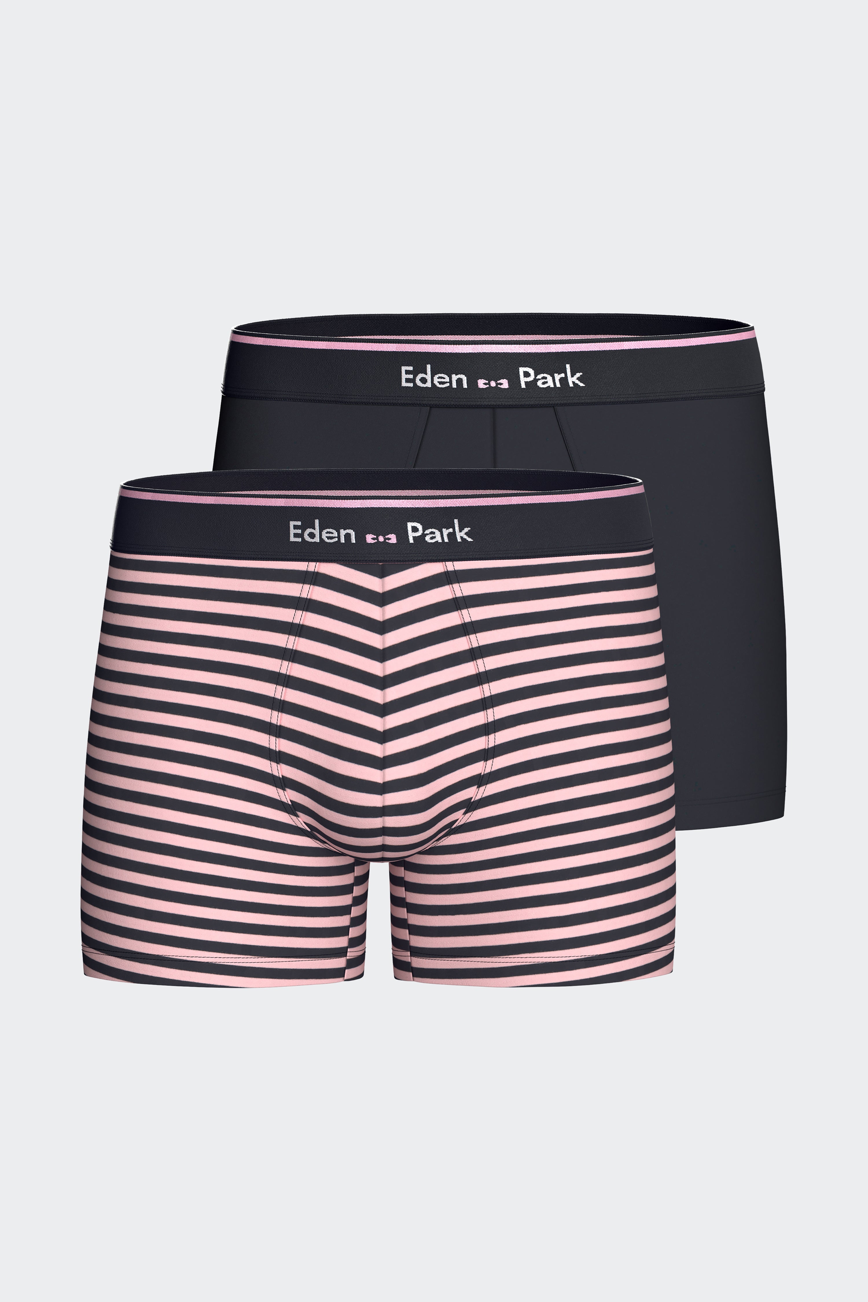 set of 2 boxers in jersey of coton stretch unis navy and stripes roses