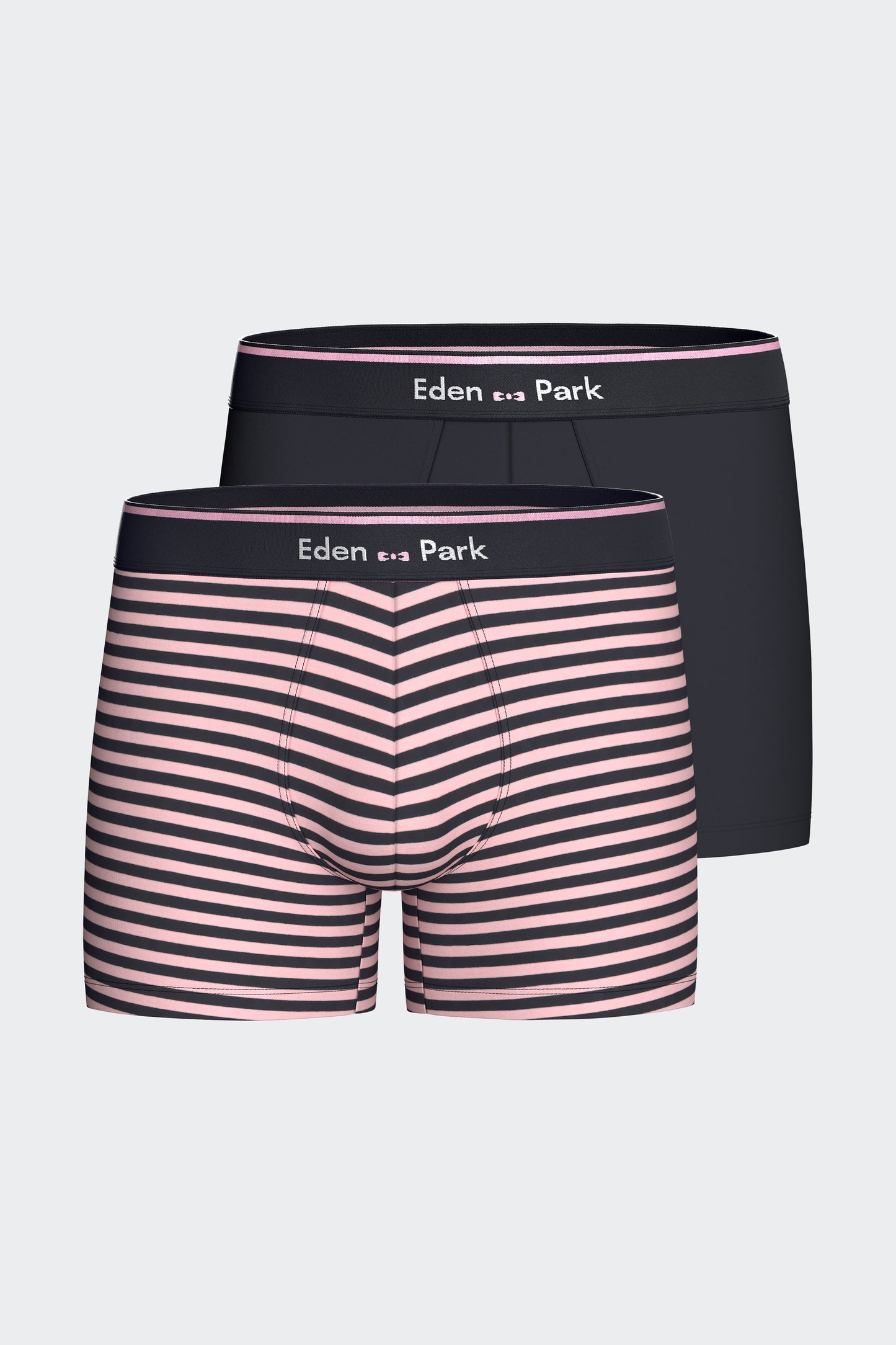 Lot de 2 boxers en jersey de coton stretch unis marine et rayures roses
