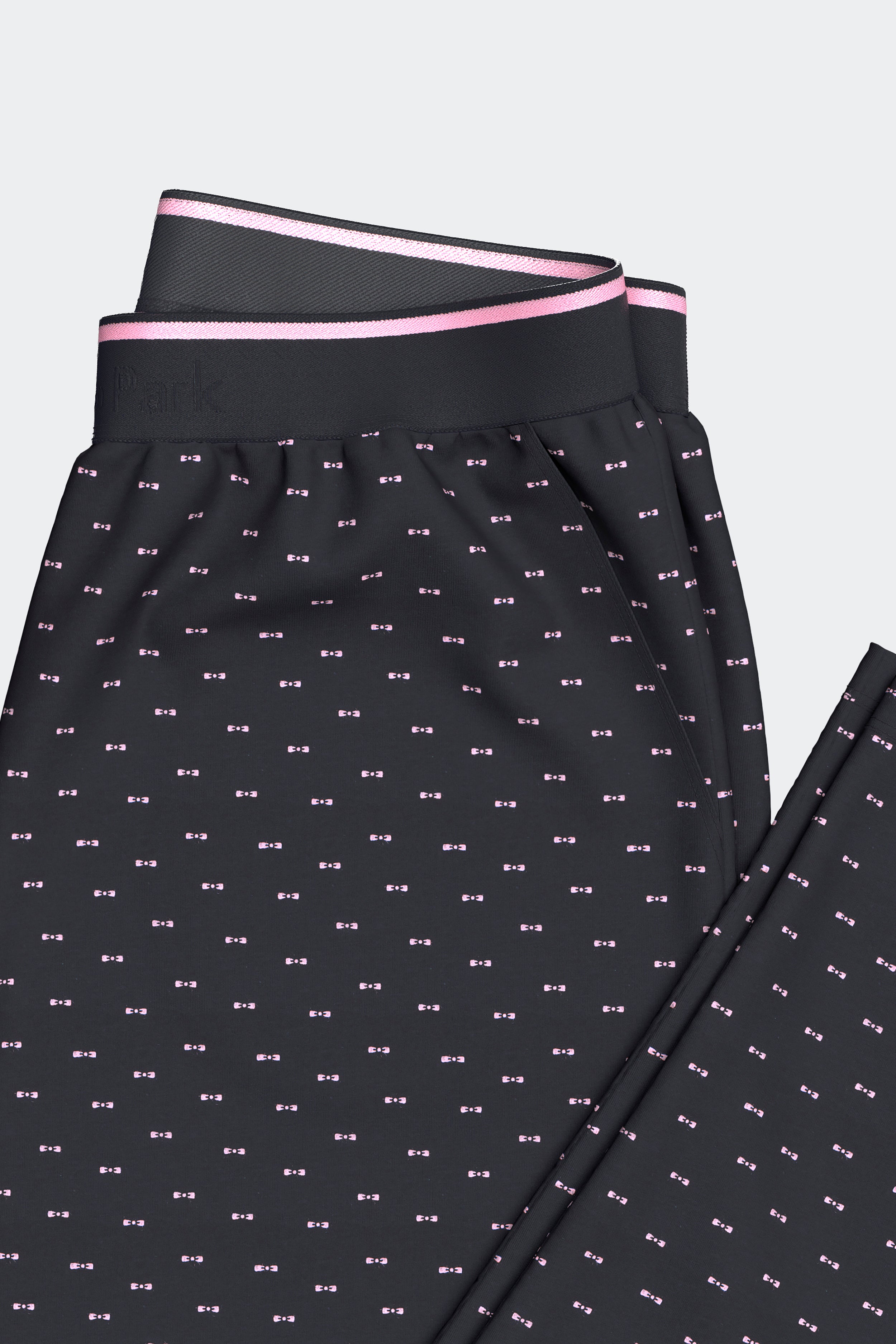 Ensemble pyjama long en coton T-shirt uni marine et pantalon imprimé nœuds papillon