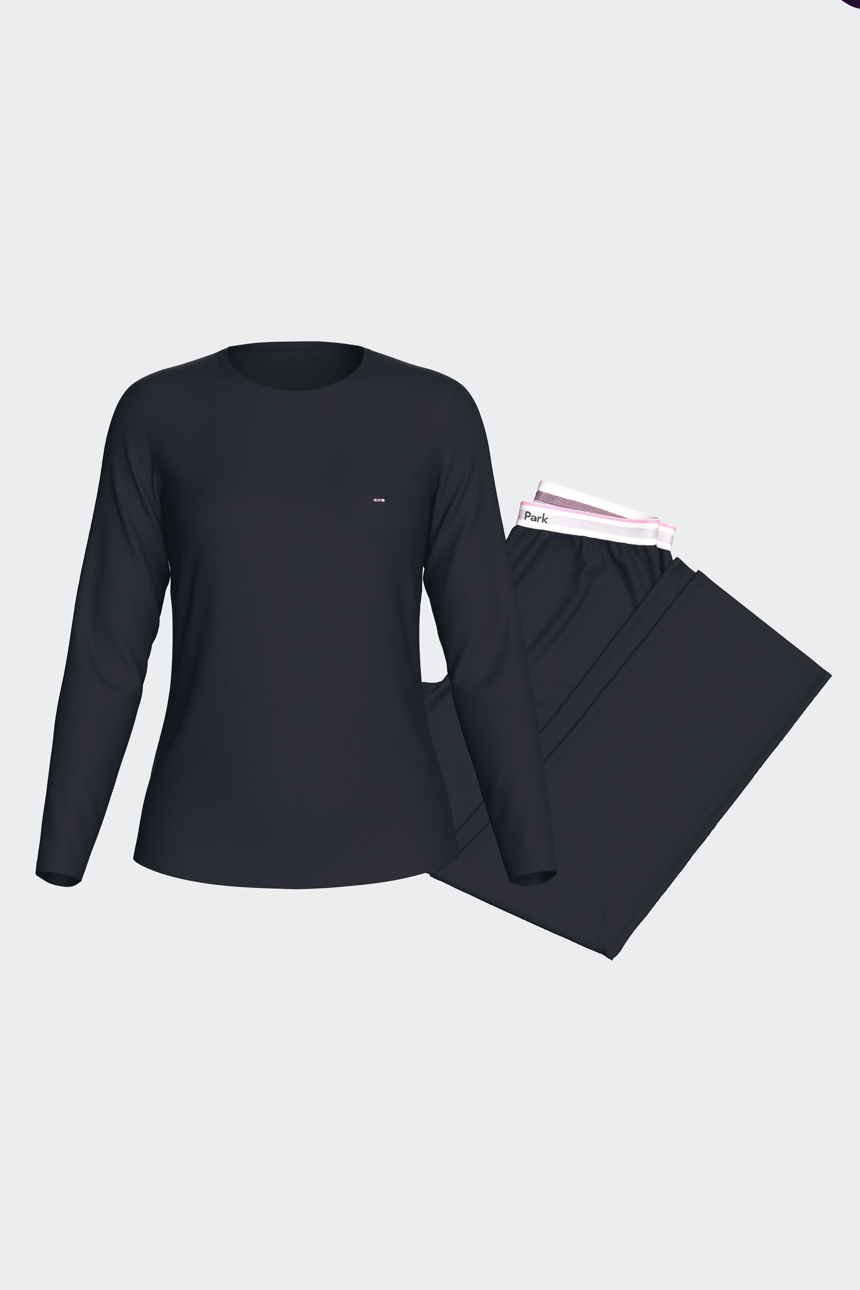 Ensemble pyjama long en Tencel stretch marine