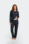 Long pajamas set in black stretch Tencel