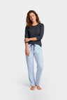 Long two-tone cotton pajamas set