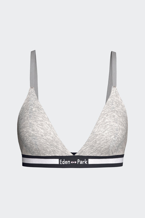 Soutien-gorge triangle en coton stretch gris élastique siglé - Image 1