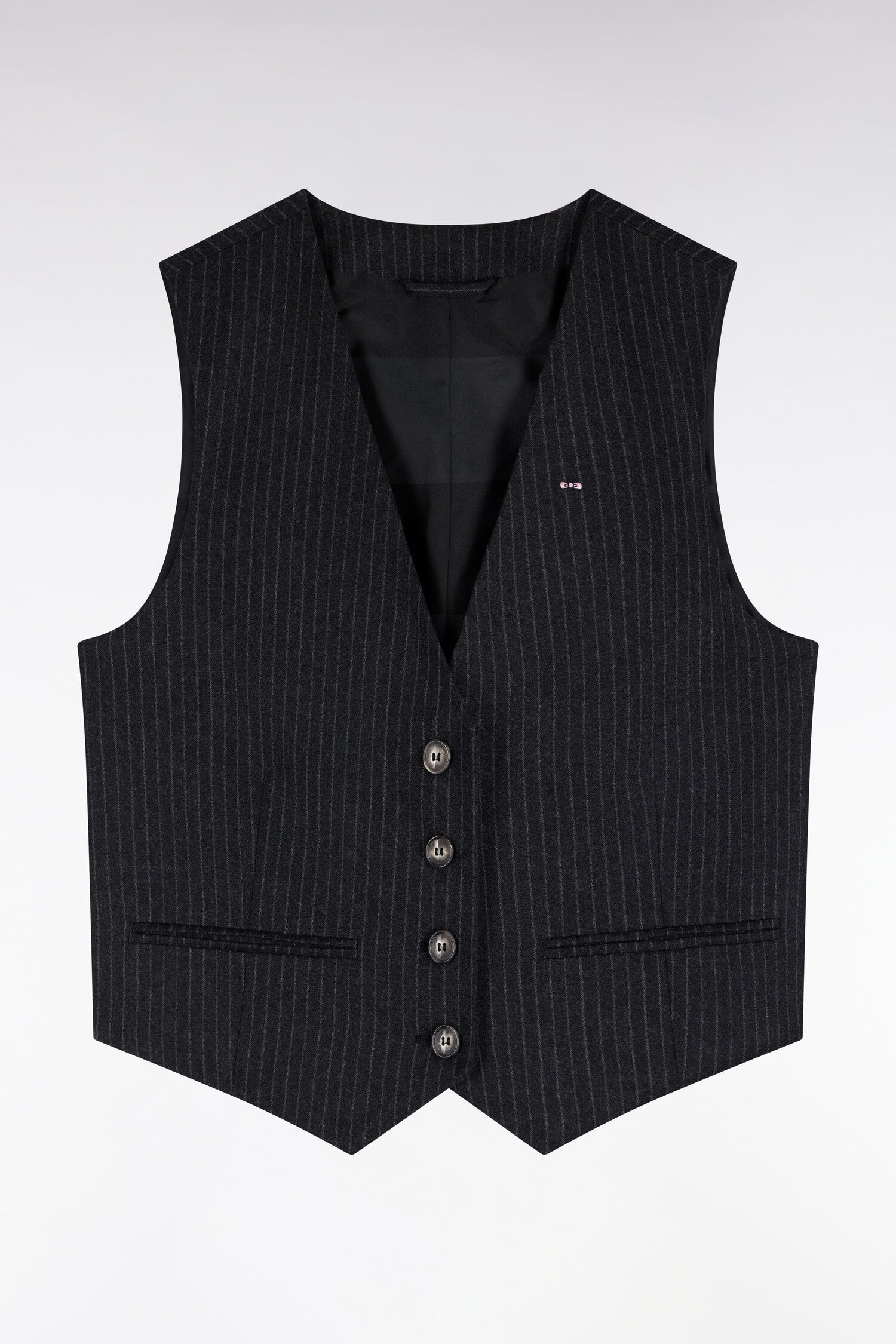 Gilet de costume en laine stretch noir rayé
