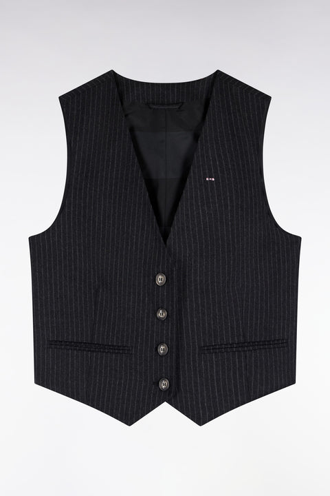 Gilet de costume en laine stretch noir rayé - Image 2