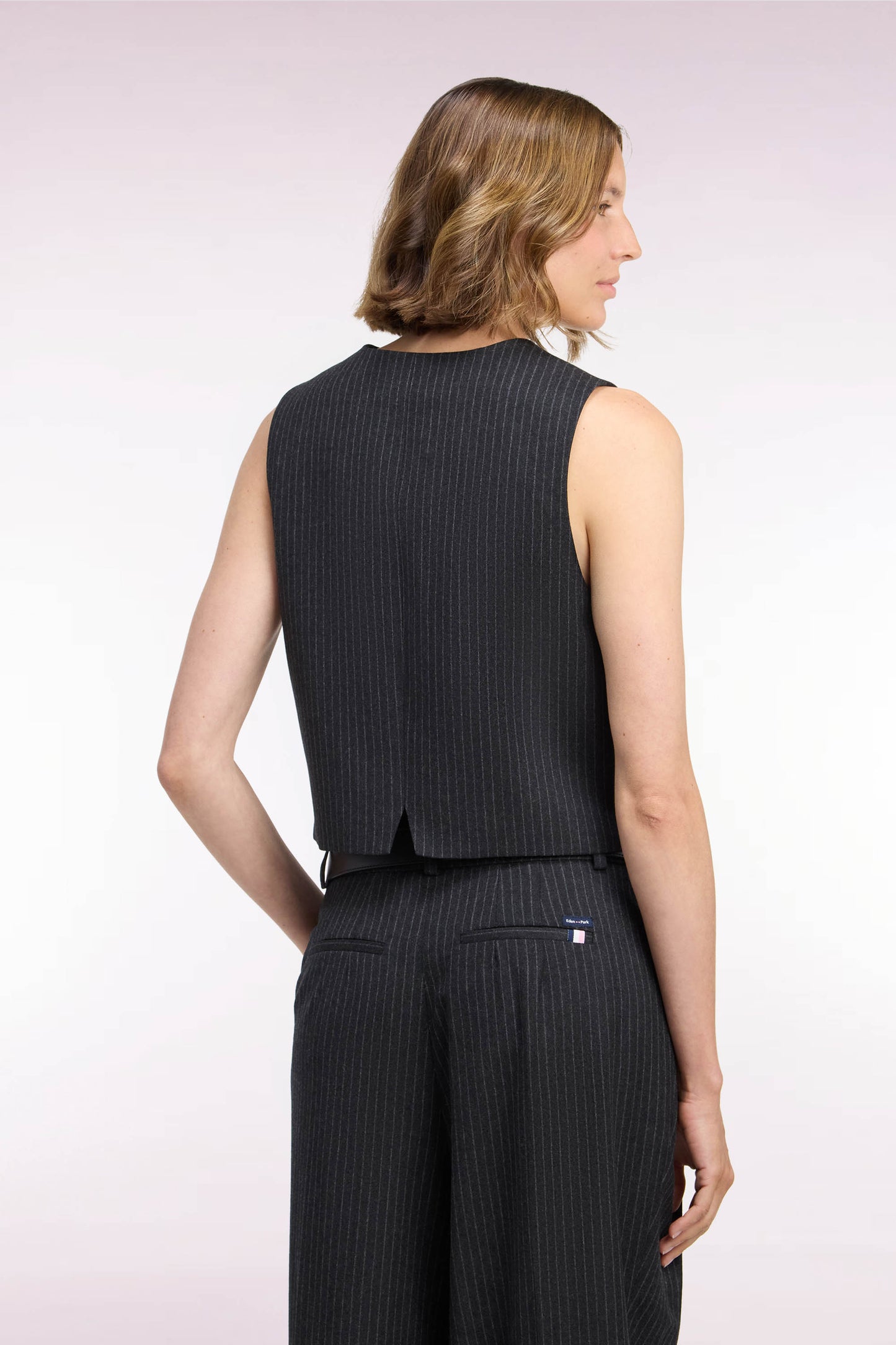 Gilet de costume en laine stretch noir rayé
