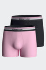 Lot de deux boxers en jersey de coton stretch marine et rose à ceinture tricolore
