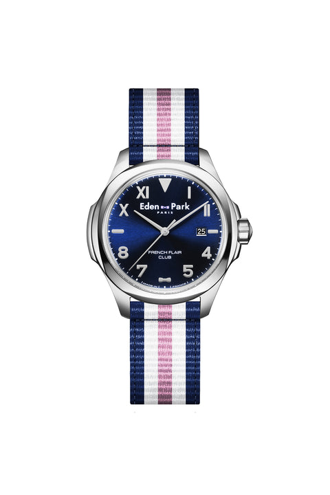 Montre à quartz fond bleu bracelet NATO tricolore - Image 1