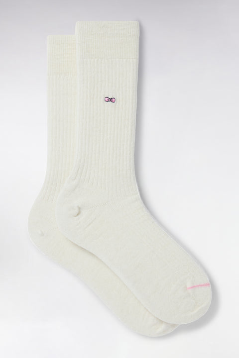 Chaussettes montantes en laine et alpaga blanches - Image 1