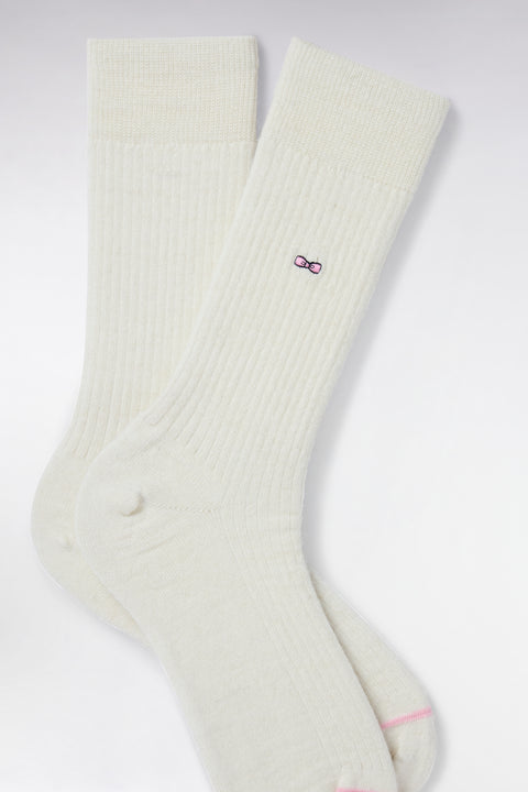 Chaussettes montantes en laine et alpaga blanches - Image 2