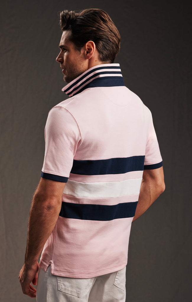 Maillot rose à galons rayés en jersey de coton upcyclé Pap'Atelier
