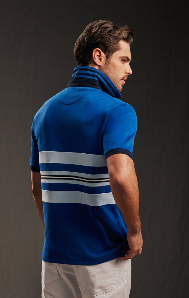 Maillot bleu à galons rayés en jersey de coton upcyclé Pap'Atelier