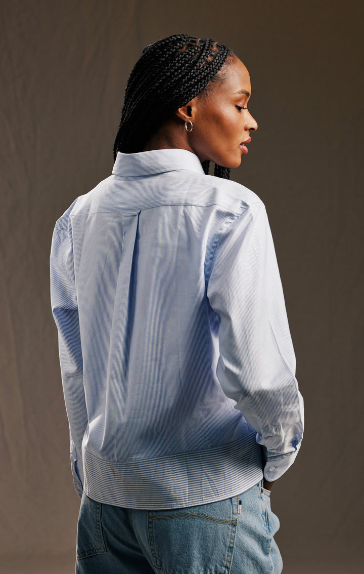 Chemise upcyclée en coton rayé ciel et blanc Pap'Atelier