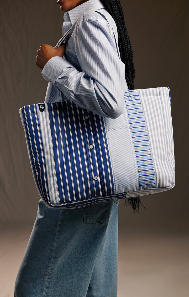 Sac cabas upcyclé en patchwork de coton rayé Pap'Atelier